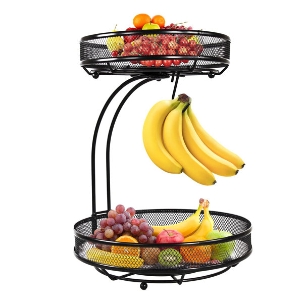 Rebrilliant Fruit Basket, 2 Layer Fruit Bowl With Banana Hanger